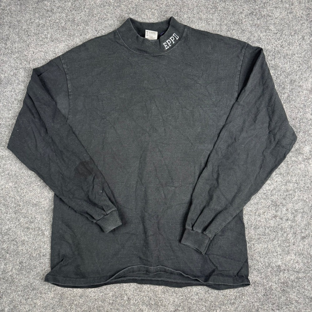 Cotton Deluxe Mock Neck Shirt Mens Size L Black EPPD Embroidered Cotton USA Made